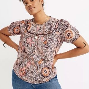 Madewell Bali Blooms Yoke Short Sleeve Top Size S Small
